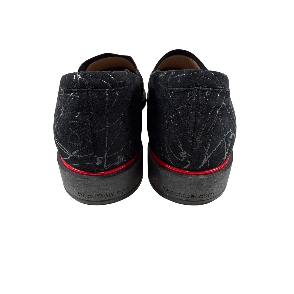 BeautiFeel Loafers Womens 39 Black Red Trim Scribble Suede Slip On Comfort Shoes - Picture 7 of 10